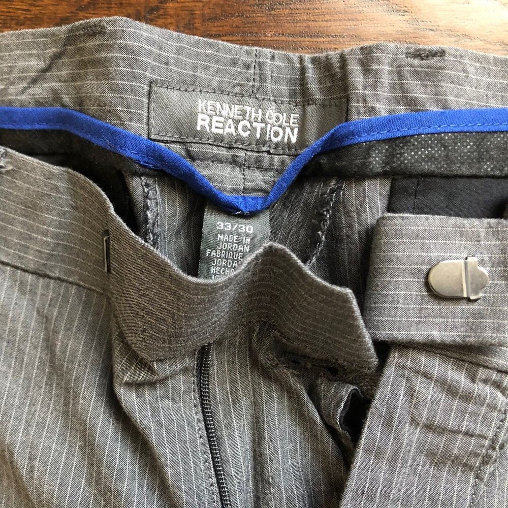 Kenneth Cole reaction mens gray striped pants chinos 33 W x 28 L - Picture 2 of 6